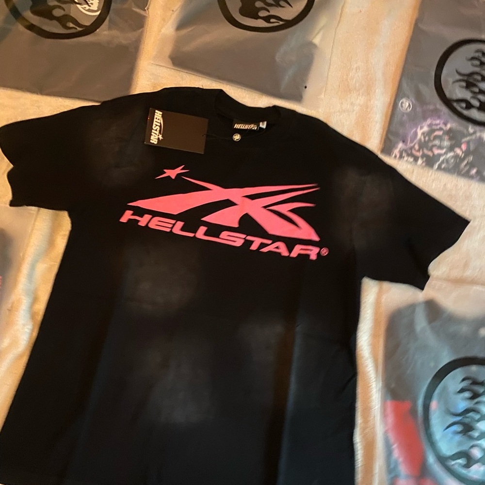 Black and Pink Short Sleeve Tees with Graphic Designs